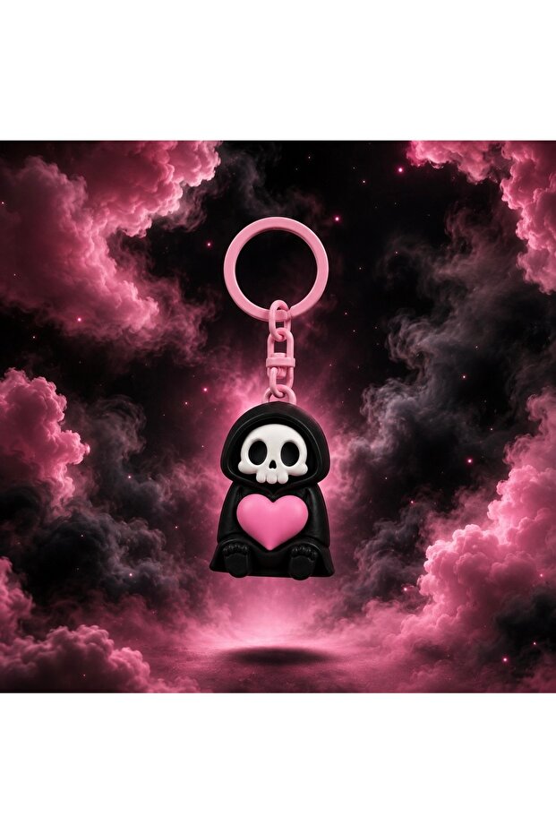 SKULLOVE Kuru Kafa Kalpli 3D Anahtarlık – Gotik Çanta Aksesuarı