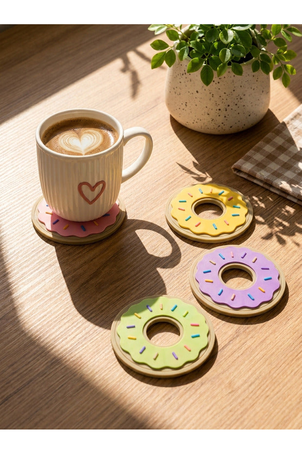 Donut Bardak Altlığı 4'lü Set – Dekoratif Masa Aksesuarı