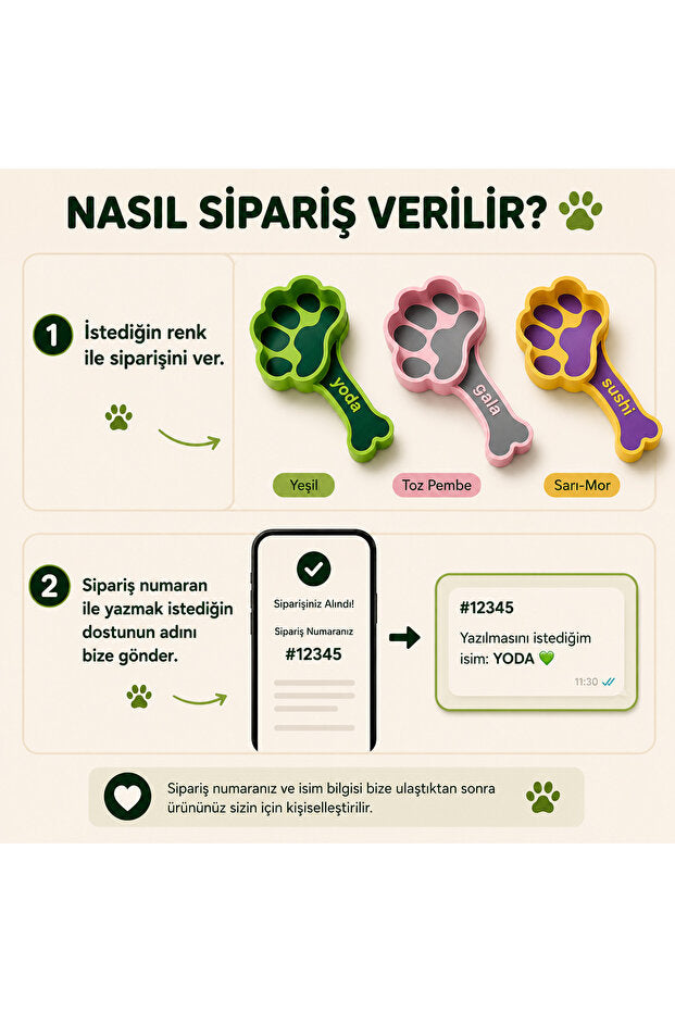 Pocket Pet Kişiye Özel İsimli Kedi & Köpek Mama Küreği Kaşığı Haznesi | 21 cm Mama Ölçek Kaşığı