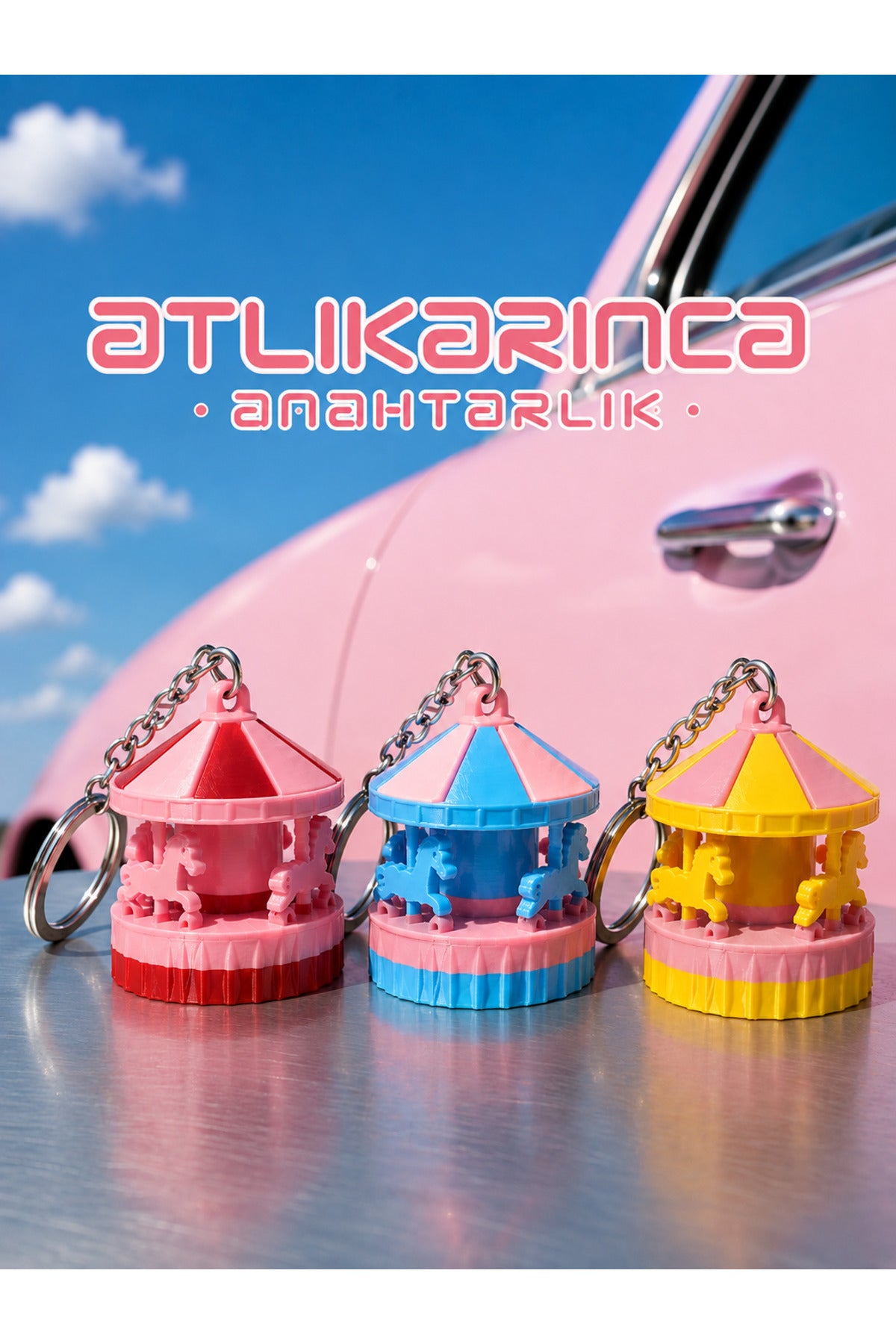Atlıkarınca Anahtarlık – 3D Carousel Çanta Süsü
