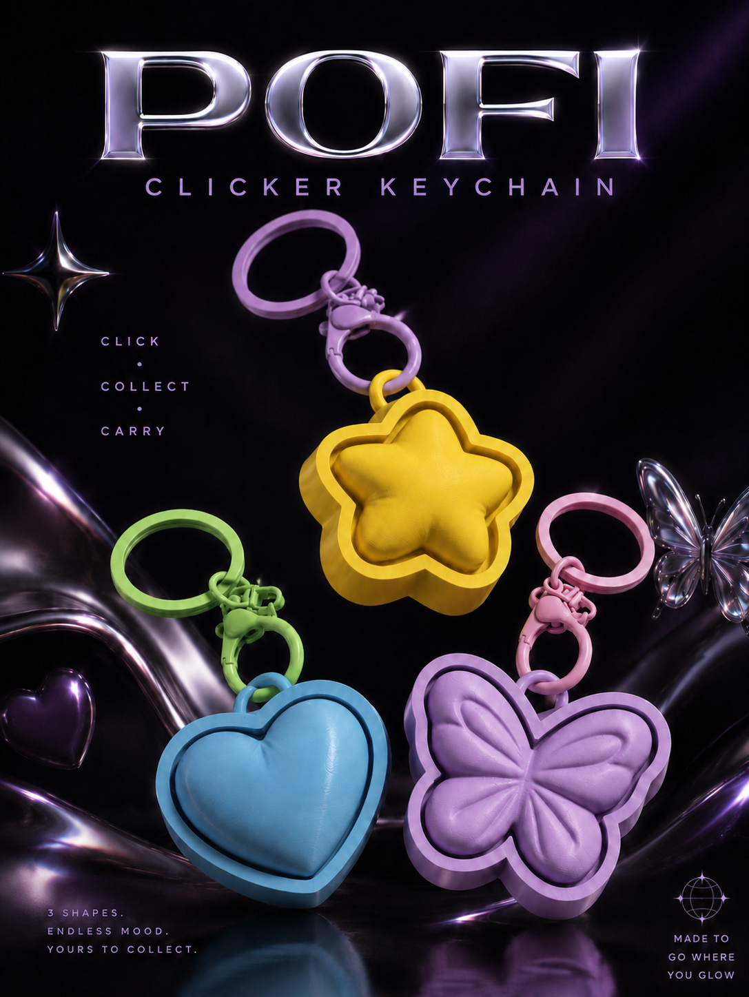POFI Clicker Anahtarlık – Fidget Stres Oyuncağı Çanta Süsü