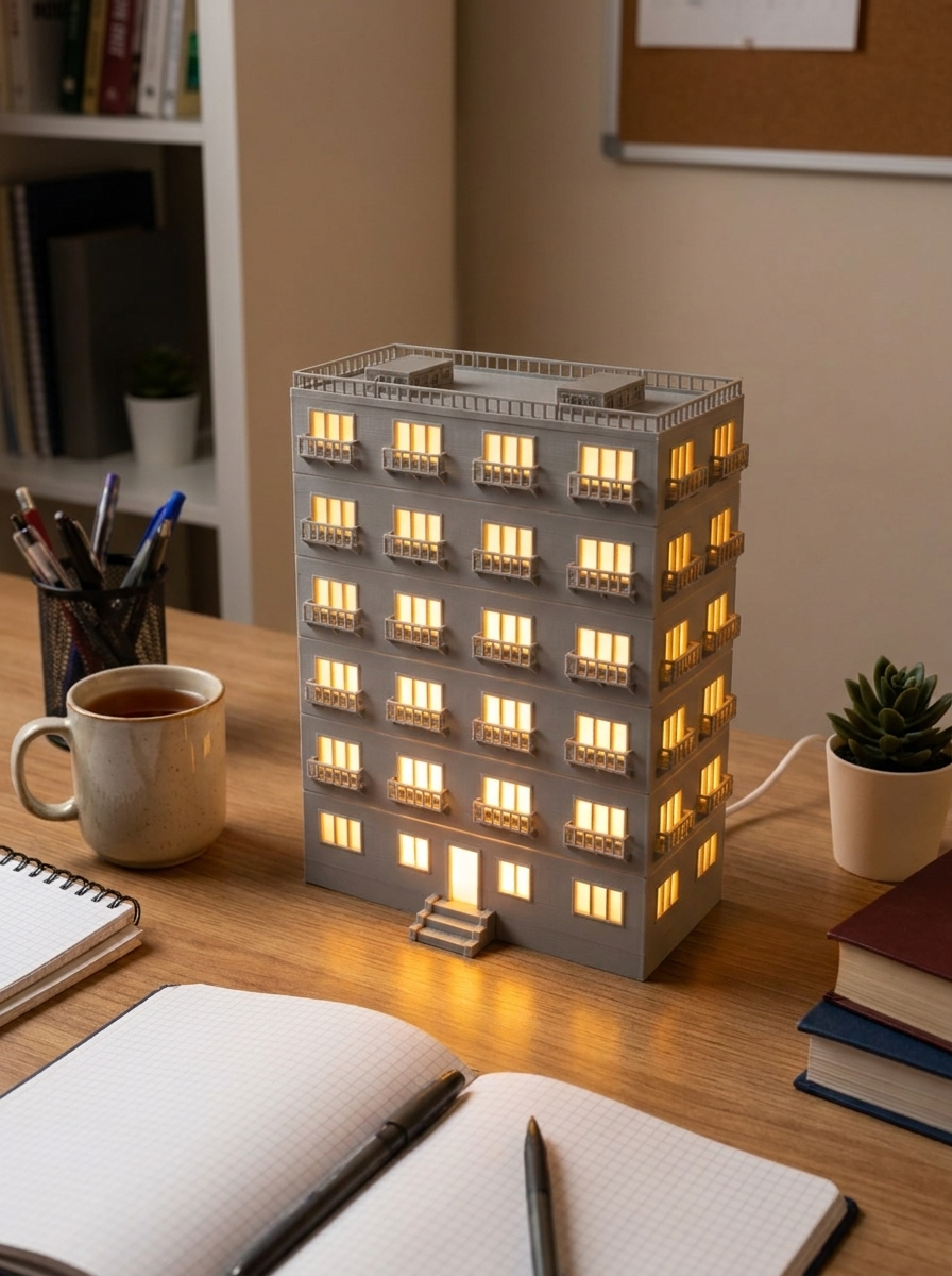 Apartman Lamba – 3D Baskı Dekoratif Masa Lambası & Gece Işığı