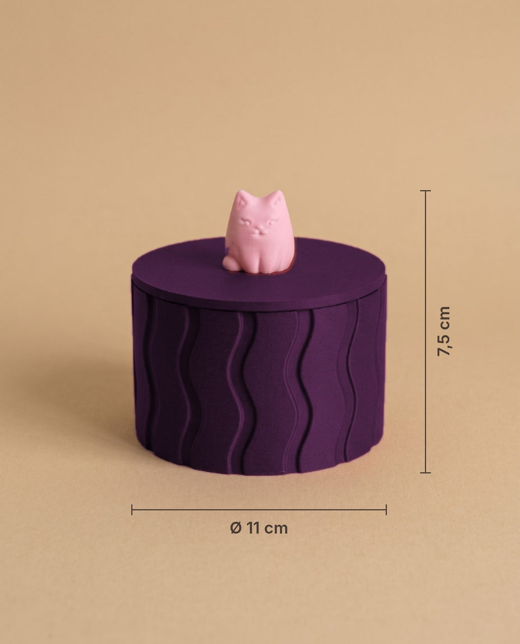 Kedili takı kutusu ölçüleri Ø 11 cm x 7,5 cm – patlıcan moru