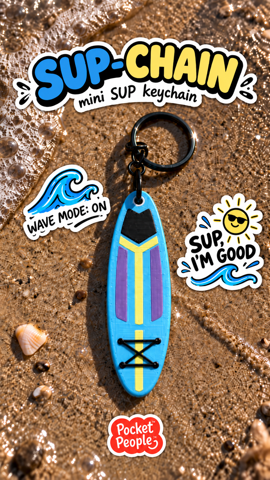 SUP-CHAIN Mini SUP Tahtası Anahtarlık – Paddleboard Figürlü 3D Baskı Çanta Süsü, Sörf &amp; Plaj Temalı Hediyelik