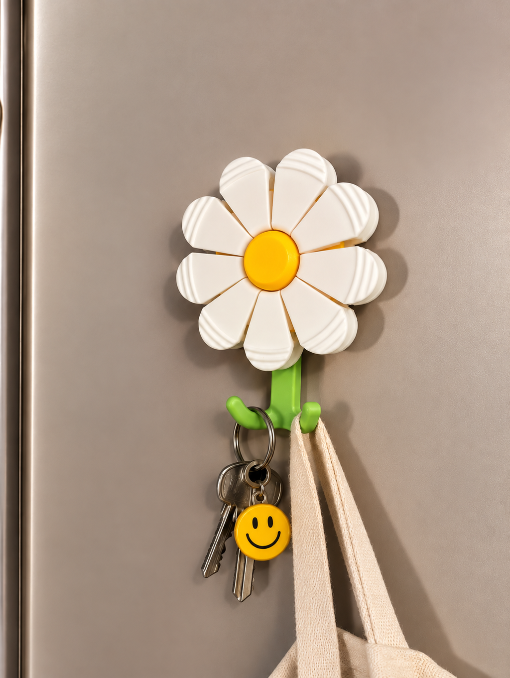 Papatya Klipsli Askılık – Buzdolabı ve Dolap Kapağına Takılan 3D Baskı Çiçek Figürlü Anahtarlık &amp; Çanta Askısı