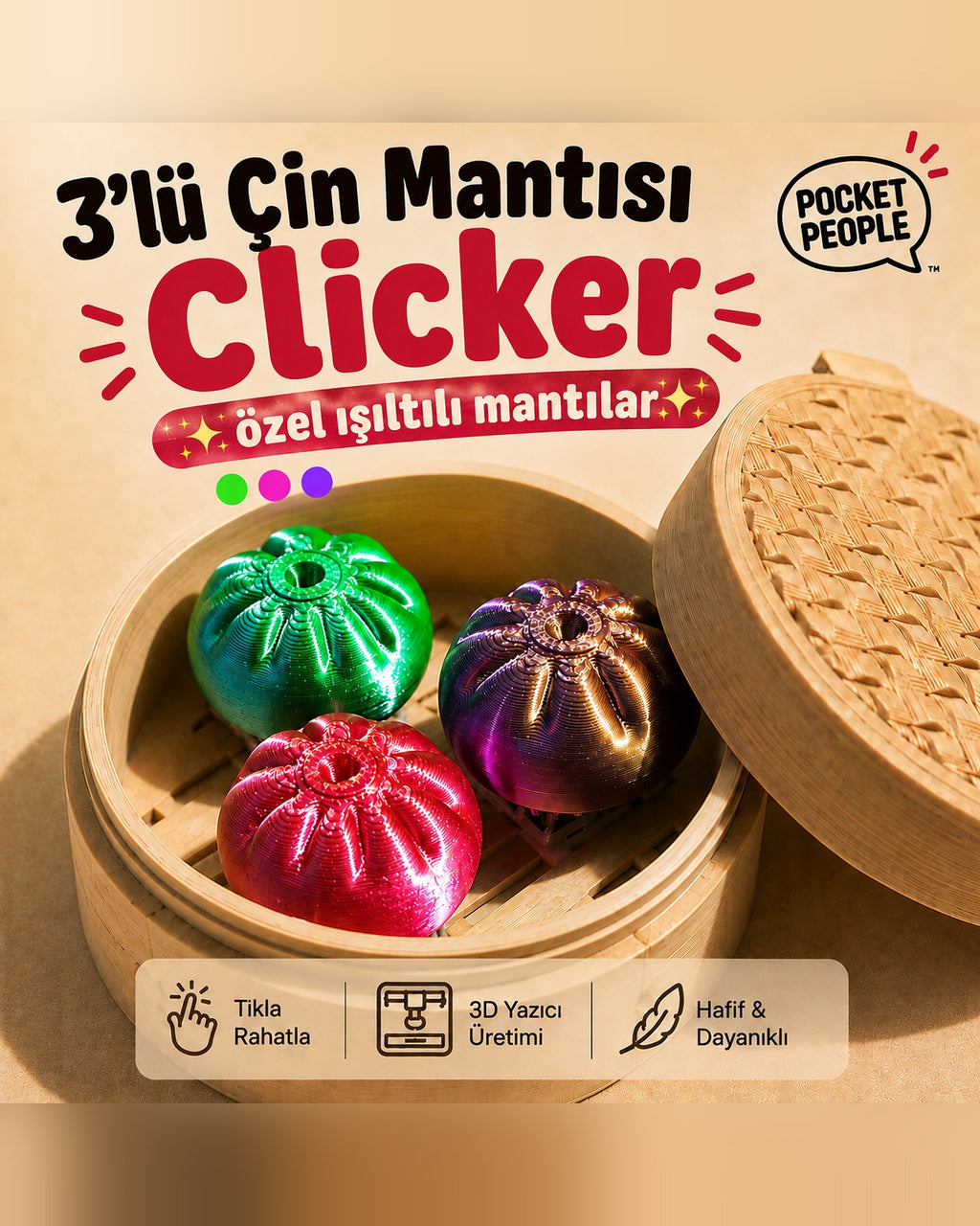 3'lü Işıltılı Dumpling Clicker Çin Mantısı – 2. görsel