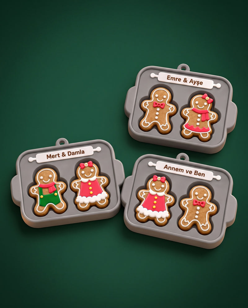 Kişiye Özel Gingerbread Family – Kurabiye Adam Figür Standı ve Anahtarlık