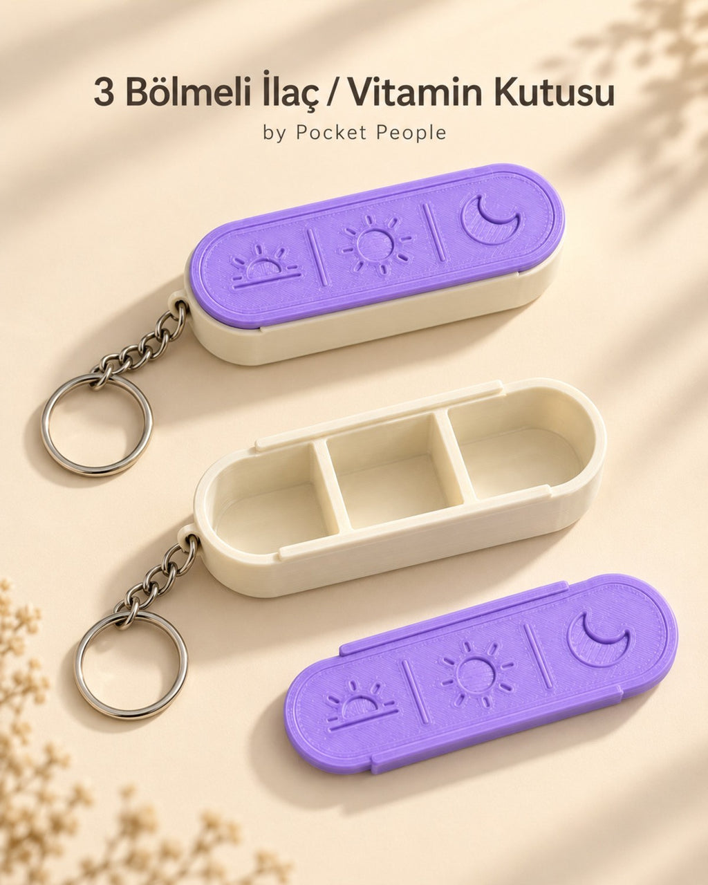 3 Bölmeli İlaç ve Vitamin Kutusu Anahtarlık