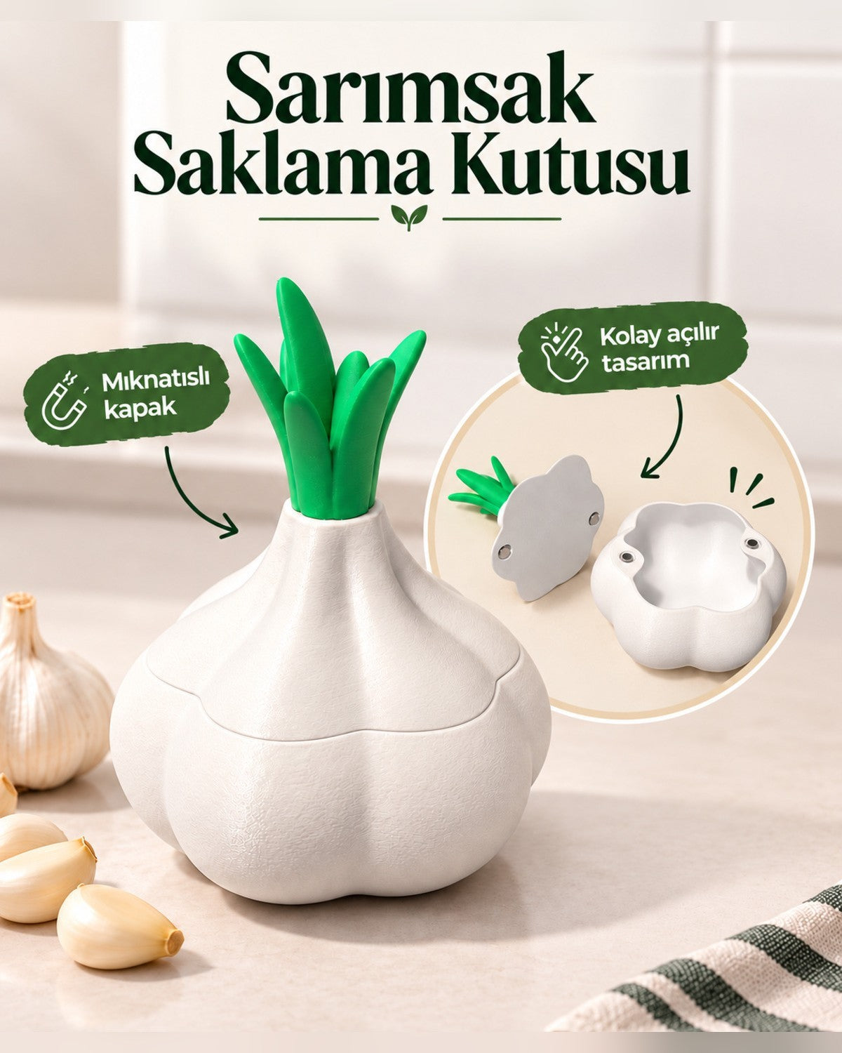 Mıknatıslı Sarımsak Saklama Kutusu