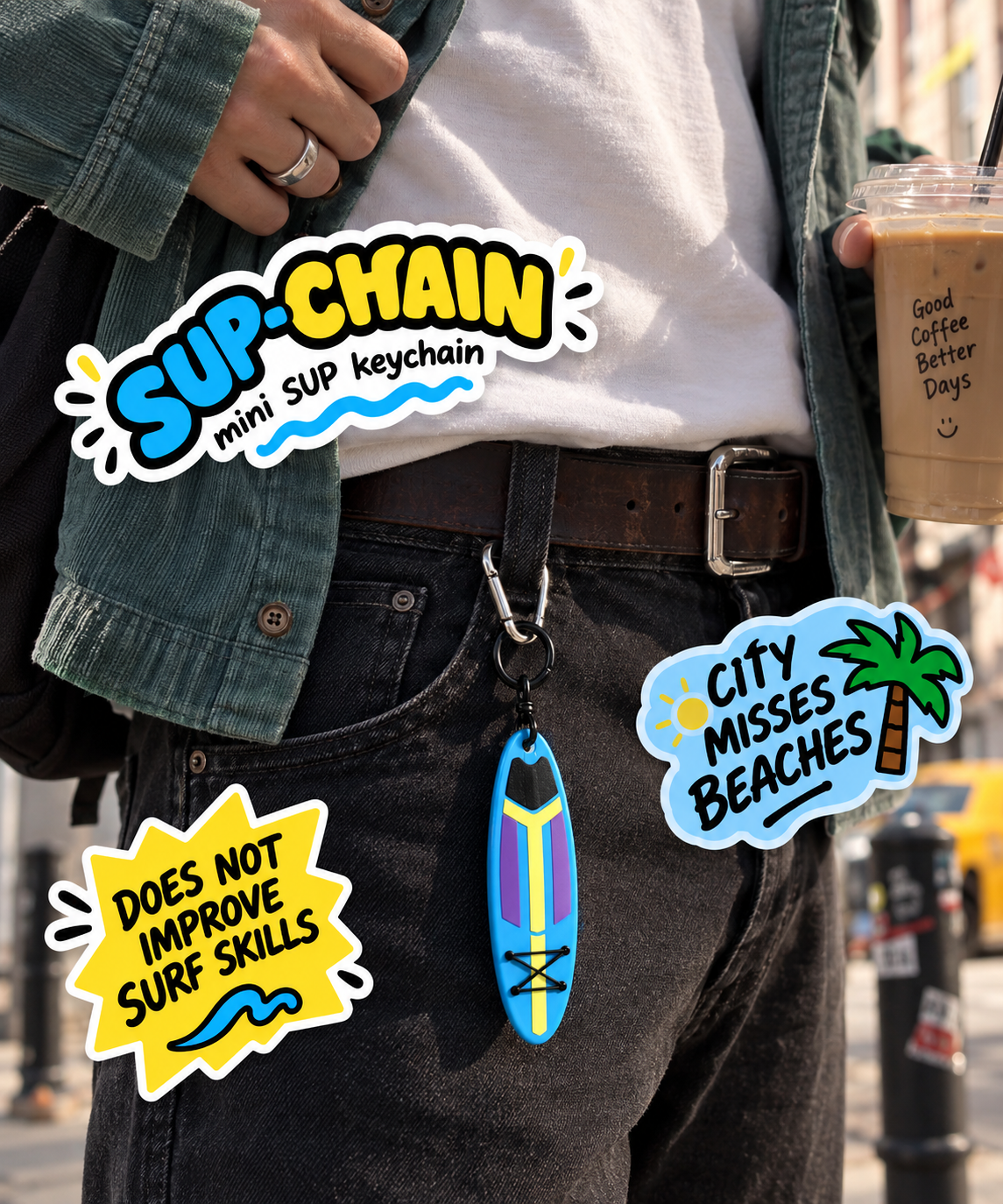 SUP-CHAIN Mini SUP Tahtası Anahtarlık – Paddleboard Figürlü 3D Baskı Çanta Süsü, Sörf &amp; Plaj Temalı Hediyelik