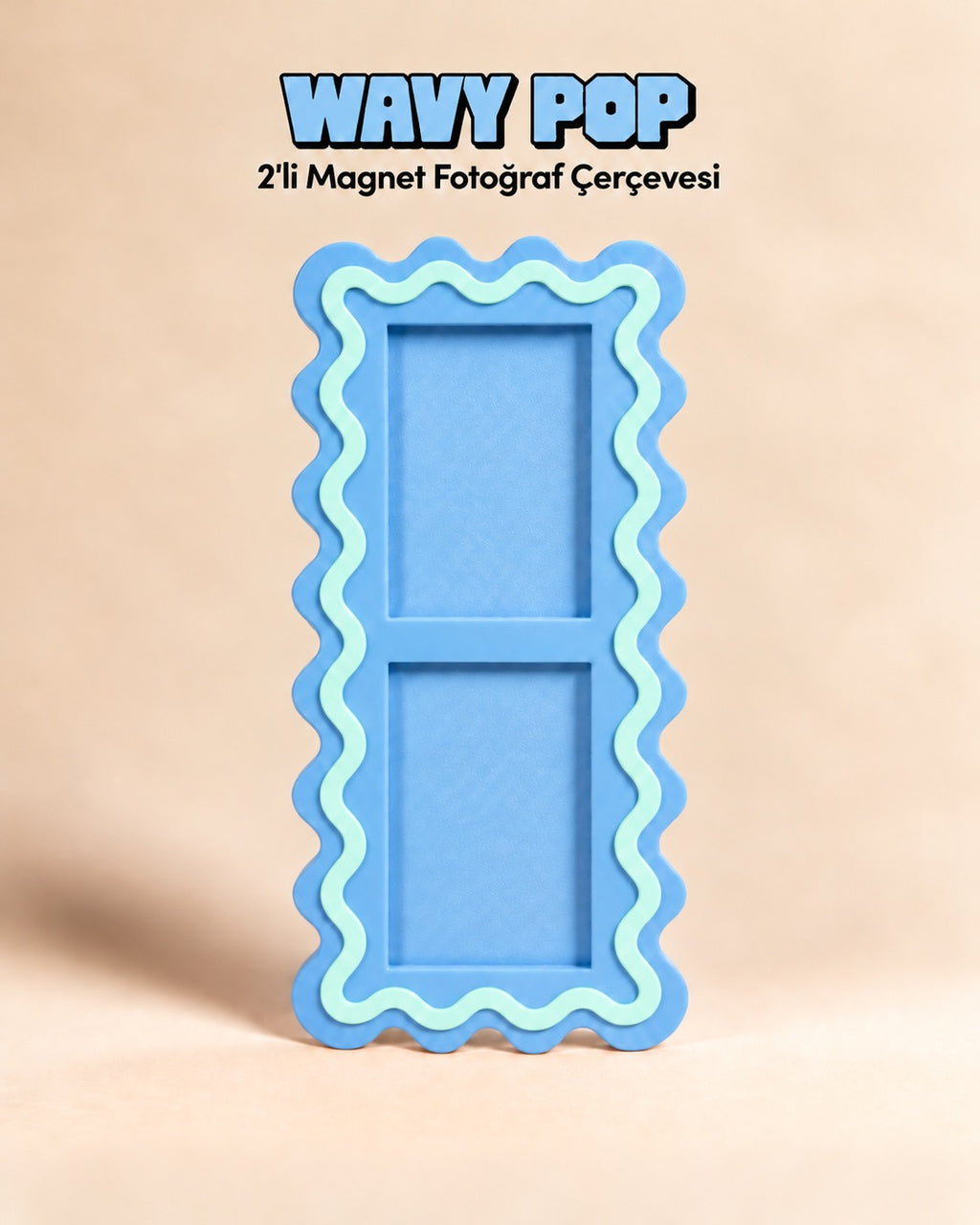 Wavy Pop 2'li magnet fotoğraf çerçevesi mavi mint dalgalı tasarım