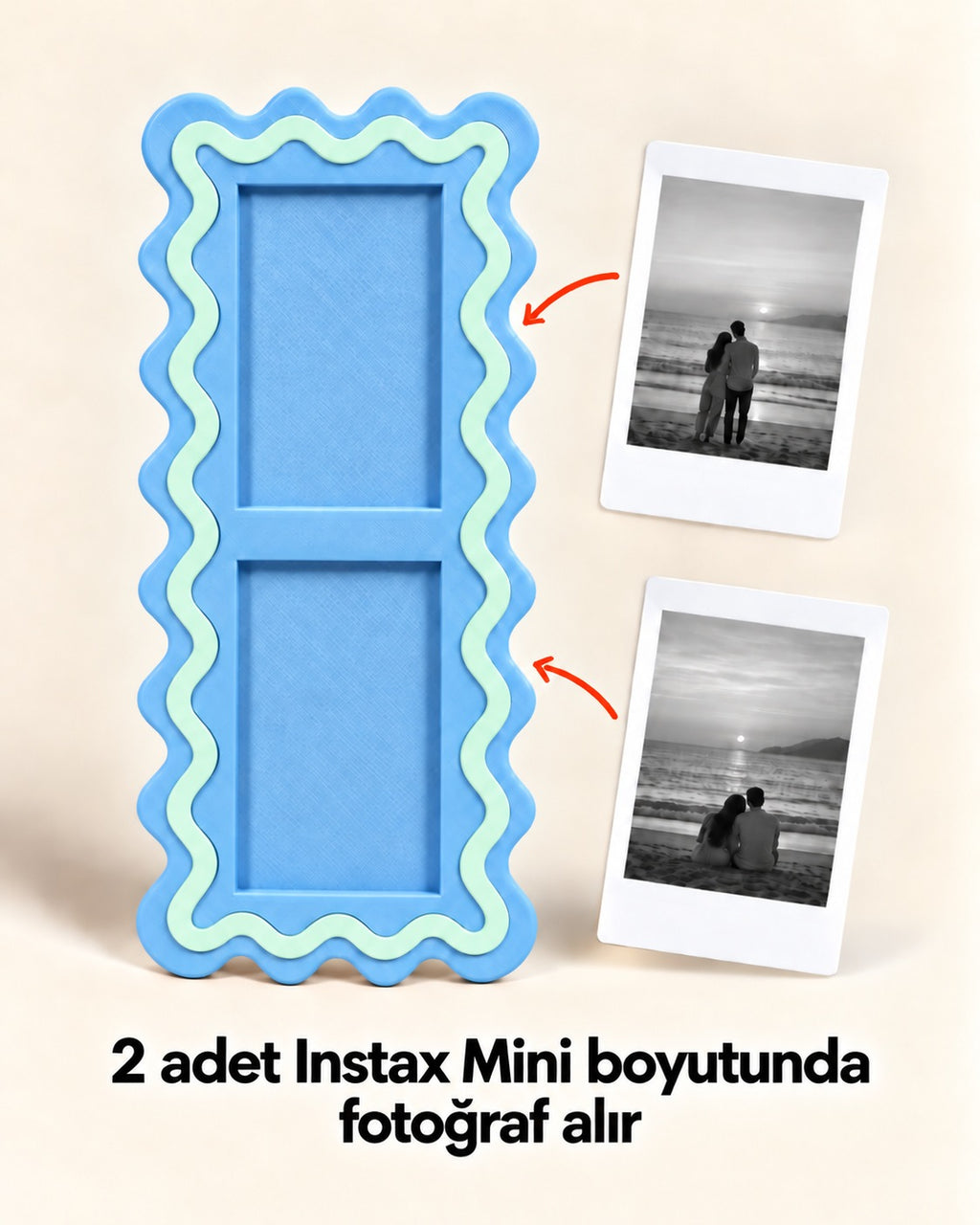 Wavy Pop mavi 2 adet Instax Mini boyutunda fotoğraf alır