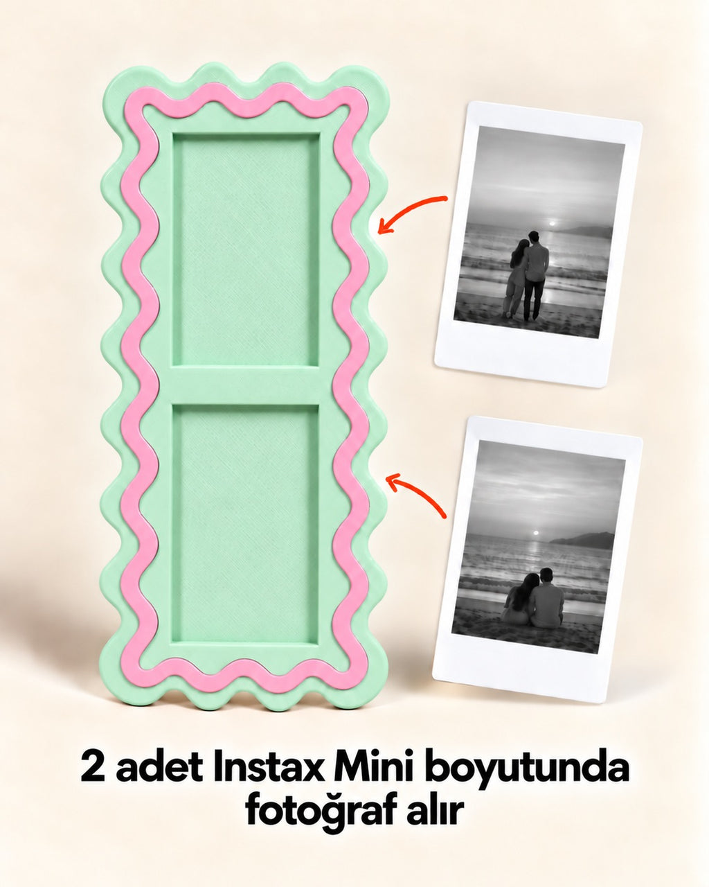 Wavy Pop su yeşili 2 adet Instax Mini boyutunda fotoğraf alır